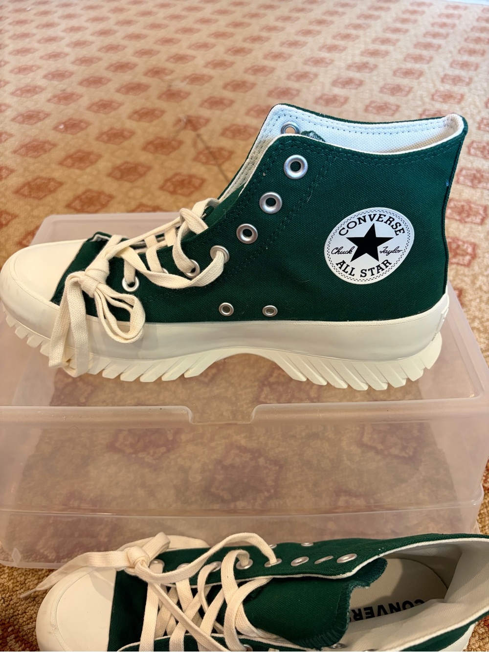 Converse High-Top platform Canvas Sneakers in Forest Green with White Trim
